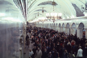 Human Throng: underground train station in Moscow, 1969.
