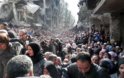 People trying to get out of war-torn Syria, the first country to officially slide into civil war due to climate disaster-caused severe drought and overpopulation.